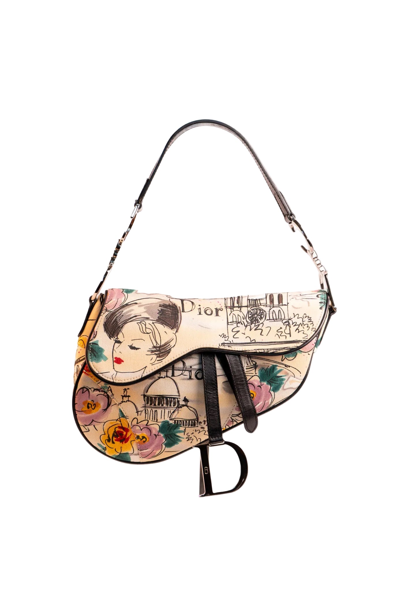 Dior Saddle Bag Galliano Flowers Paris Print