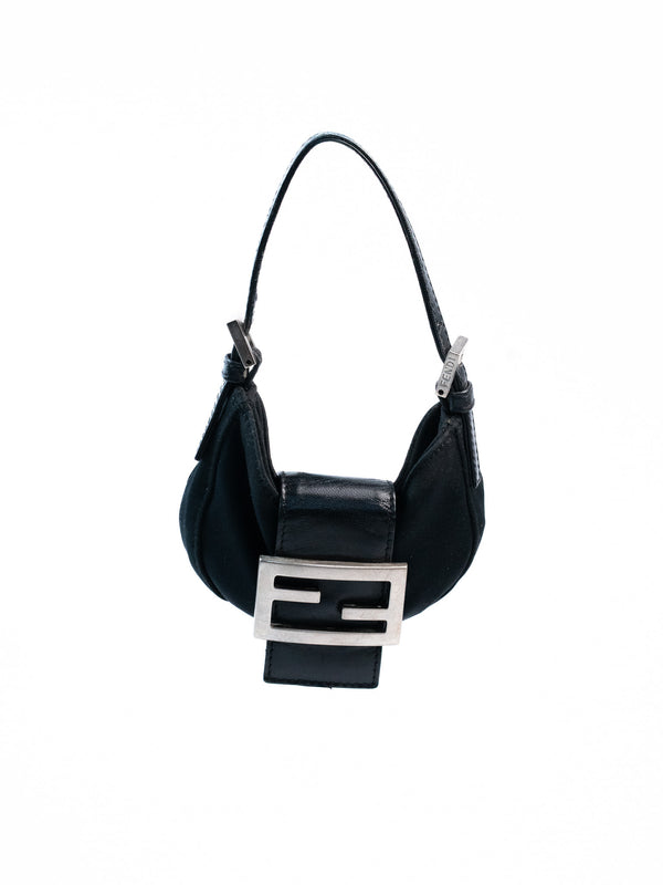 FENDI Mini Croissant Hand Bag Nylon Black Silver