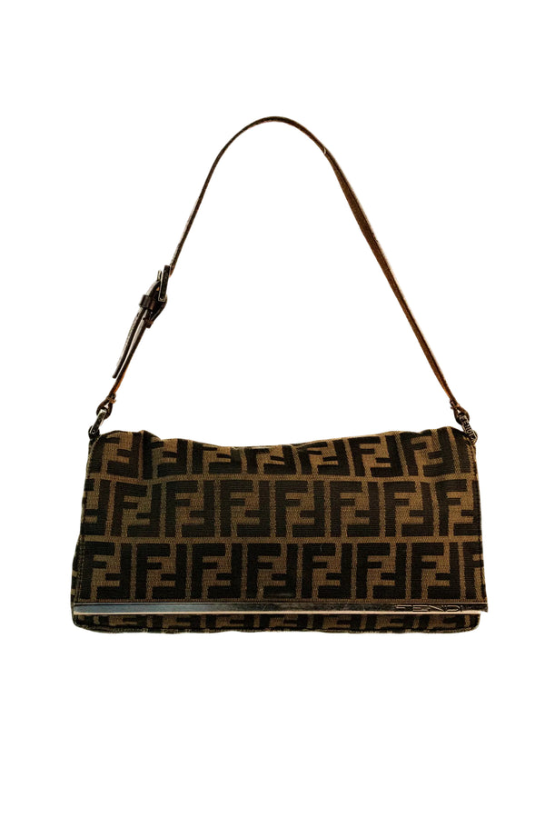 Fendi Zucca Shoulder Bag Metal Trim