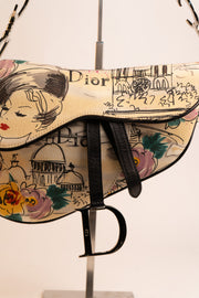 Dior Saddle Bag Galliano Flowers Paris Print